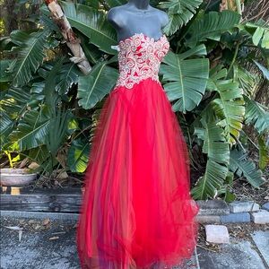 strapless tulle gown  with silver lace rhinestones